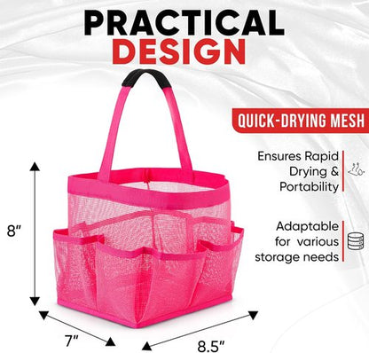 Masirs Shower Caddy - 9 Pocket Portable Bathroom Organizer Tote for Travel & Gym | Collapsible Pink Design