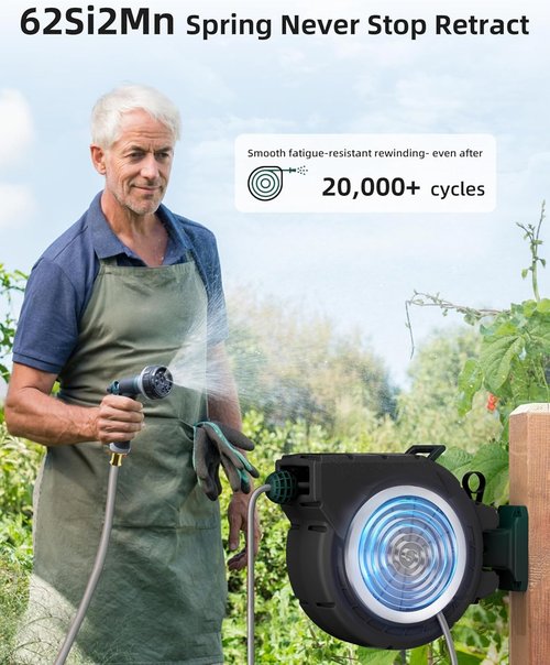 AYURA Retractable Garden Hose Reel - 100 ft x 1/2 Inch, Heavy Duty with Kink-Free Rewind & Locking Feature