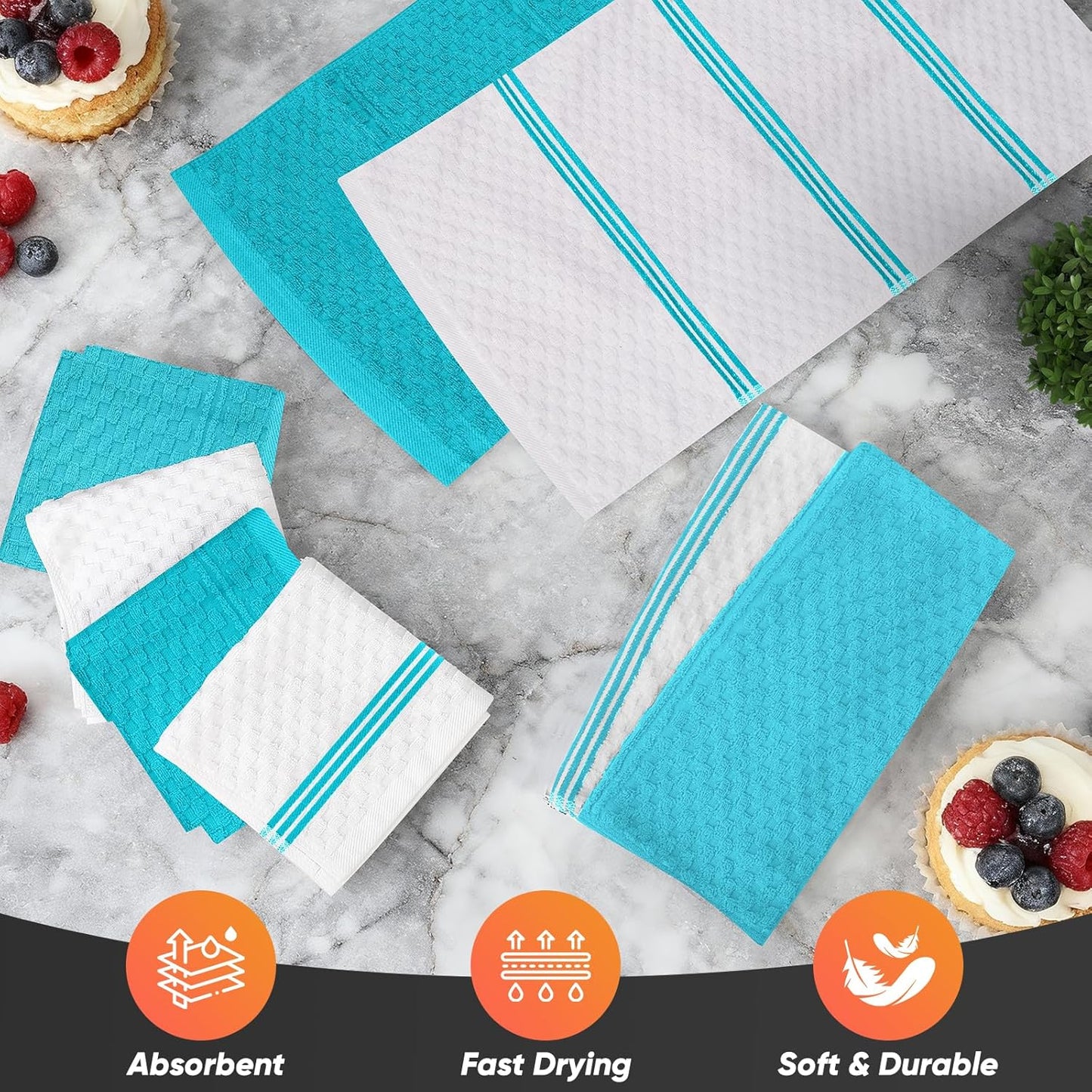 Skiennix Oven Mitts Set - 500°F Heat Resistant with Silicone Grip | Includes 2 Gloves, 2 Potholders & 8 Towels