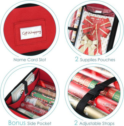Hearth & Harbor Wrapping Paper Storage Container - Tear-Proof Christmas Gift Wrap Organizer | Fits 22 Rolls, Red