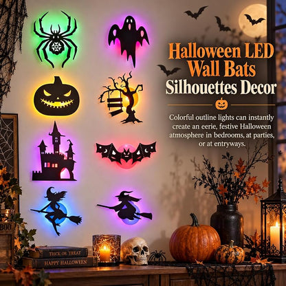 Halloween LED Wall Decor Lights 3D Bat Silhouettes – 24 Pcs Halloween Silhouette Set