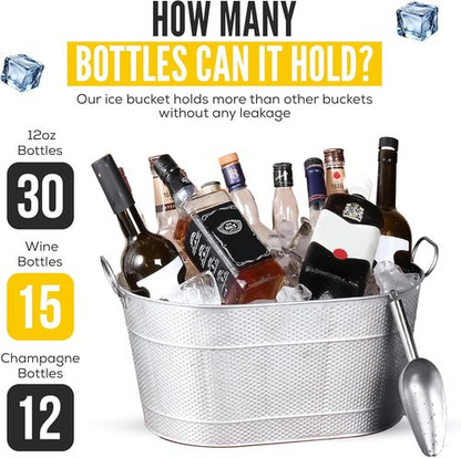 18” Stainless Steel Beverage Tub - 5 Gallon - Gold Handles & Shovel Included - Holds 30 Bottles & Stays Cold for Hours - Use as Wine Bottle Chiller to Beer Bucket Holder - Leak Proof (Silver)