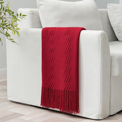 Variation of THIS listing: MIULEE Burgundy 60" x 80" Knitted Boho Throw Blanket for Couch