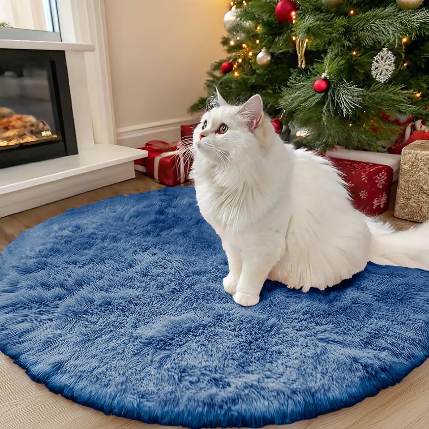 OLANLY Blue Round Area Rug - Soft, Fluffy, Machine Washable 3 ft Circle Carpet for Bedroom & Nursery Decor
