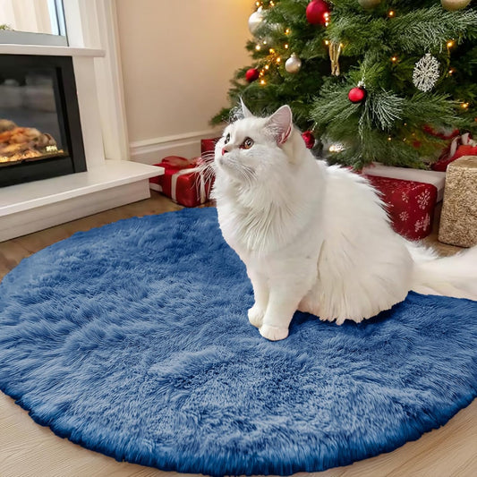 OLANLY Blue Round Area Rug - Soft, Fluffy, Machine Washable 3 ft Circle Carpet for Bedroom & Nursery Decor