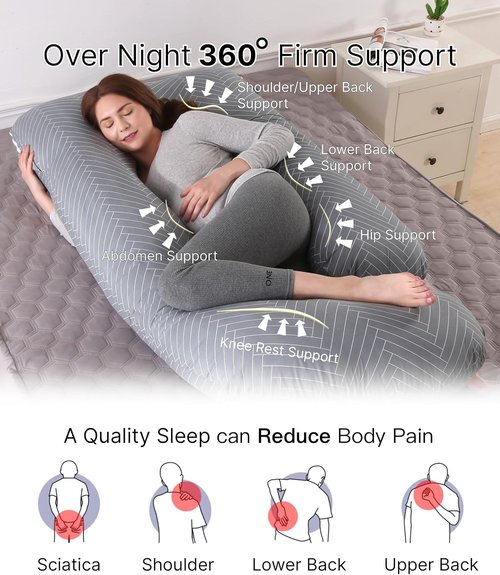 Allopera Pregnancy Pillow - Full Body Maternity Support 57 Inch with Removable Washable Cover | 100% Cotton for Comfort
