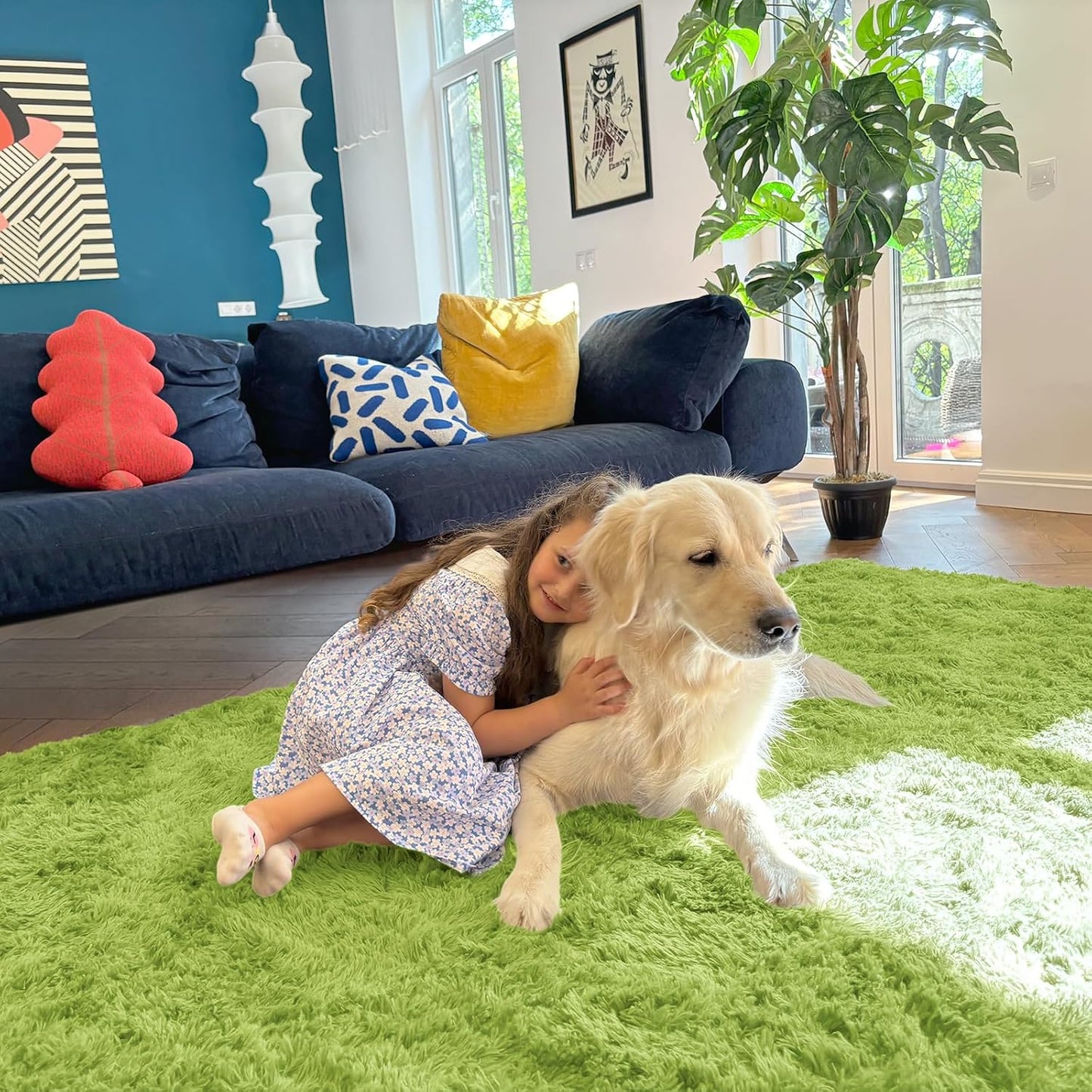 OLANLY Large Area Rug - Soft Fluffy Shaggy Carpet for Living Room & Bedroom | 8x10, Grass Green