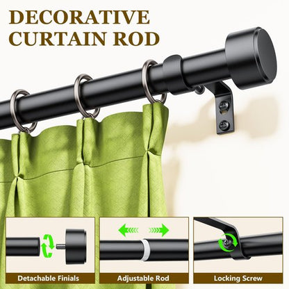 Curtain Rods for Windows 32-96 Inch, 1 Inch Adjustable Black Curtain Rod Set with Brackets, Easy Install