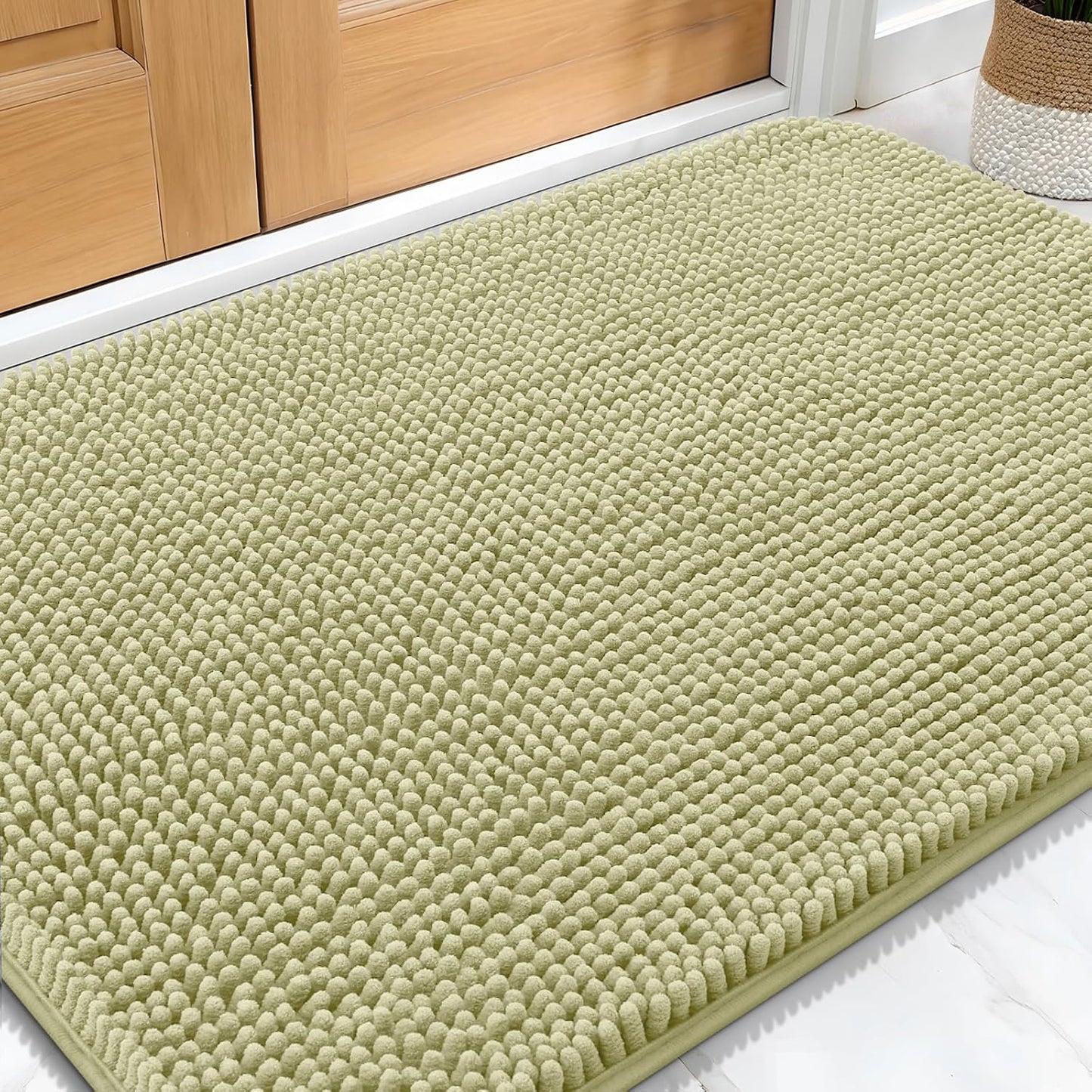 OLANLY Dog Door Mat - Absorbent Non-Slip Washable Doormat for Muddy Paws | 30x20, Quick Dry Chenille, Vanilla