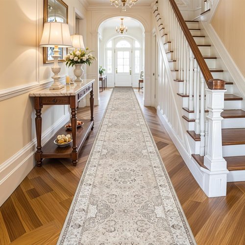 Hallway Washable Runner Rug - Vintage Non-Slip Soft Floor Mat for Entryway | 3x20 Beige