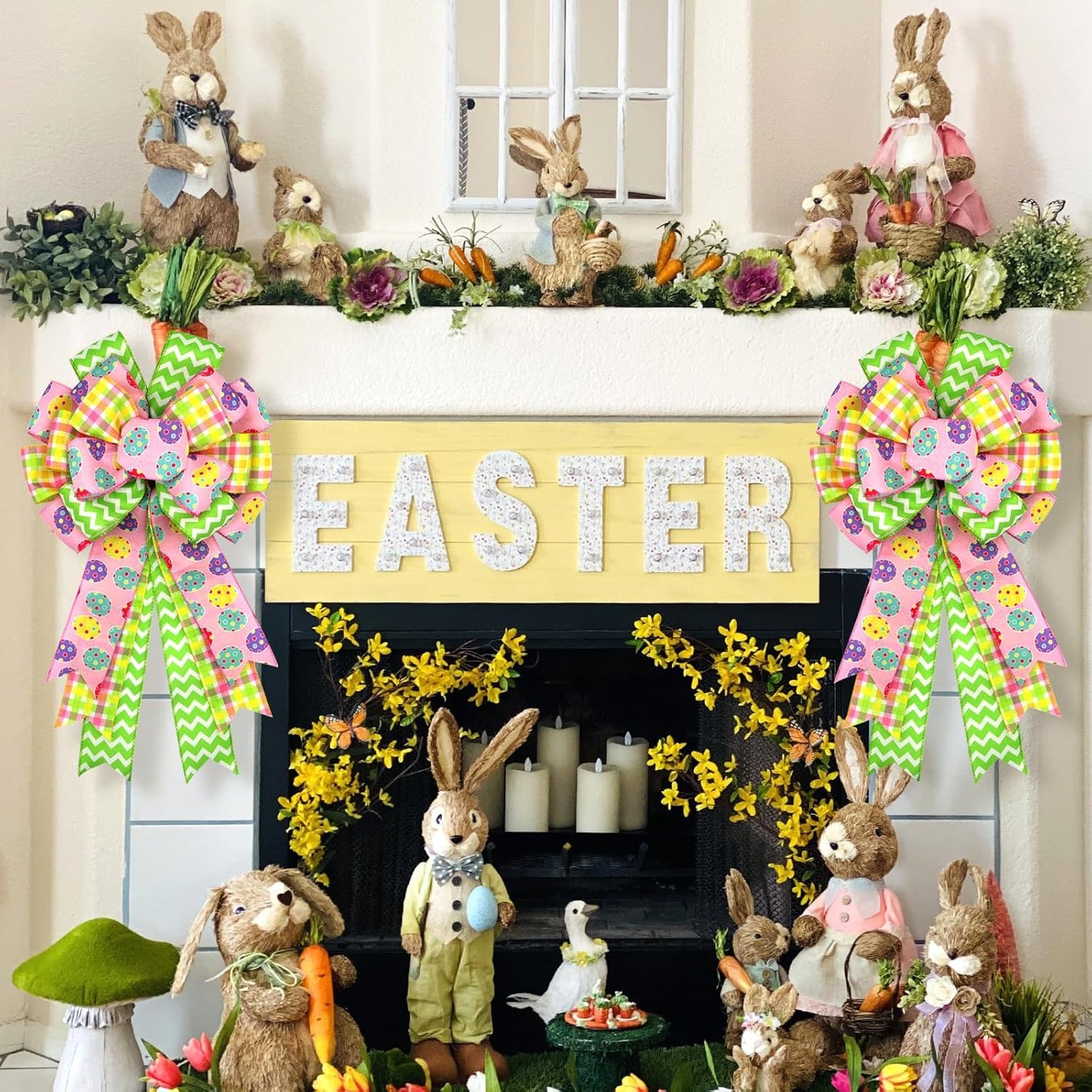 Montekin Large Easter Bows - 20x11 Inch Pre-Tied Wired Ribbon Bows for Wreaths & Tree Toppers | Yellow, 2 Pack