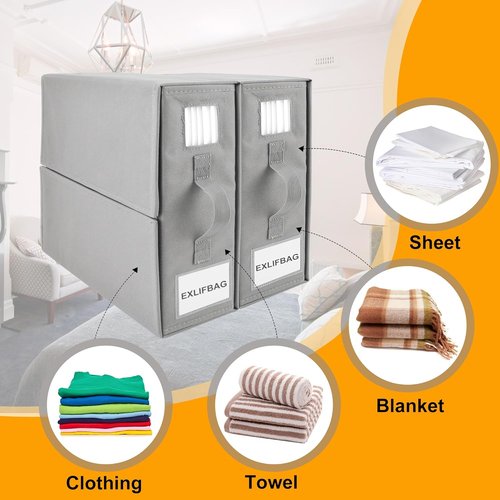 EXLIFBAG Sheet Organizers - Foldable Storage for Linen Closet | XL Size for Queen & King Bedding - Gray