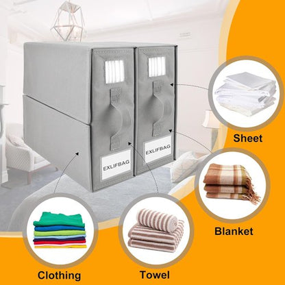 EXLIFBAG Sheet Organizers - Foldable Storage for Linen Closet | XL Size for Queen & King Bedding - Gray
