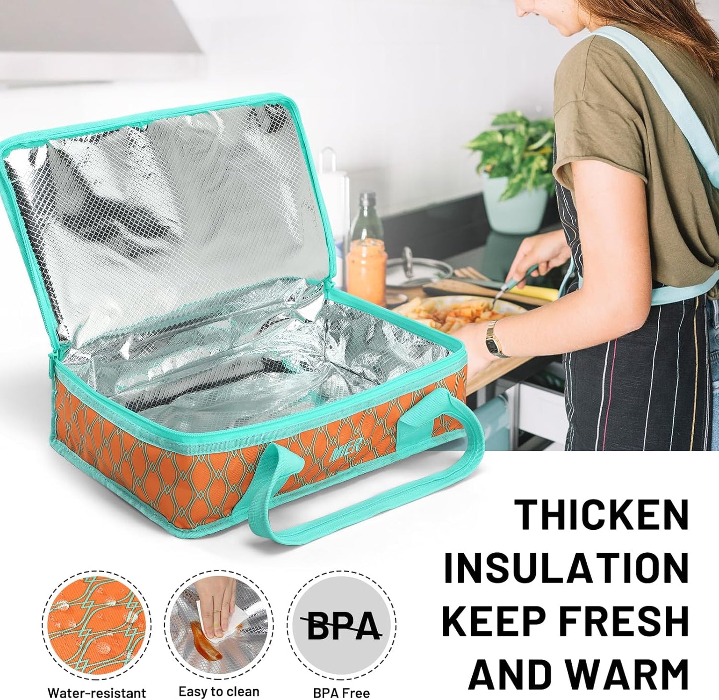 MIER Insulated Casserole Carrier - Thermal Food Bag for Hot or Cold Dishes | Fits 9"x13" Baking Dish, Orange