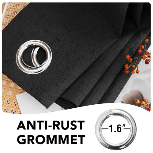 H.VERSAILTEX Linen Blackout Curtains 63 Inches Long 100% Blackout Thermal Insulated Textured Linen Look Curtain Draperies Anti-Rust Grommet, Energy Saving with White Liner, 2 Panels, Black