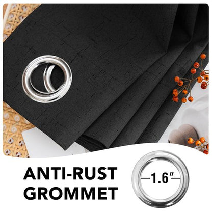H.VERSAILTEX Linen Blackout Curtains 63 Inches Long 100% Blackout Thermal Insulated Textured Linen Look Curtain Draperies Anti-Rust Grommet, Energy Saving with White Liner, 2 Panels, Black