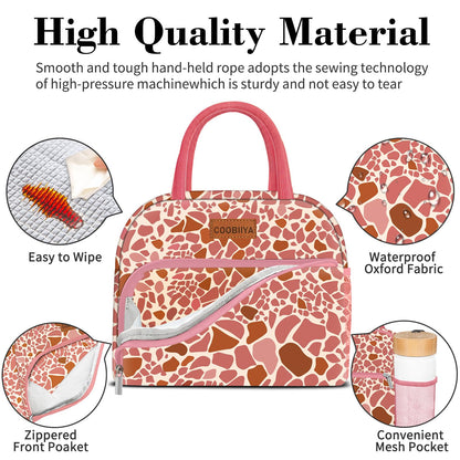 Coobiiya Lunch Bag Women, Lunch Box Lunch Bag for Women Adult Men, Small Leakproof Cute Lunch Tote Large Capacity Reusable Insulated Cooler Lunch Container for Work/Office/Picnic/Travel-Pink Leopard