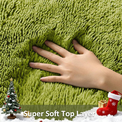 Ophanie Green Grass Area Rug - Soft Fluffy Shag Carpet for Bedroom | 3x5 Cute Plush Design