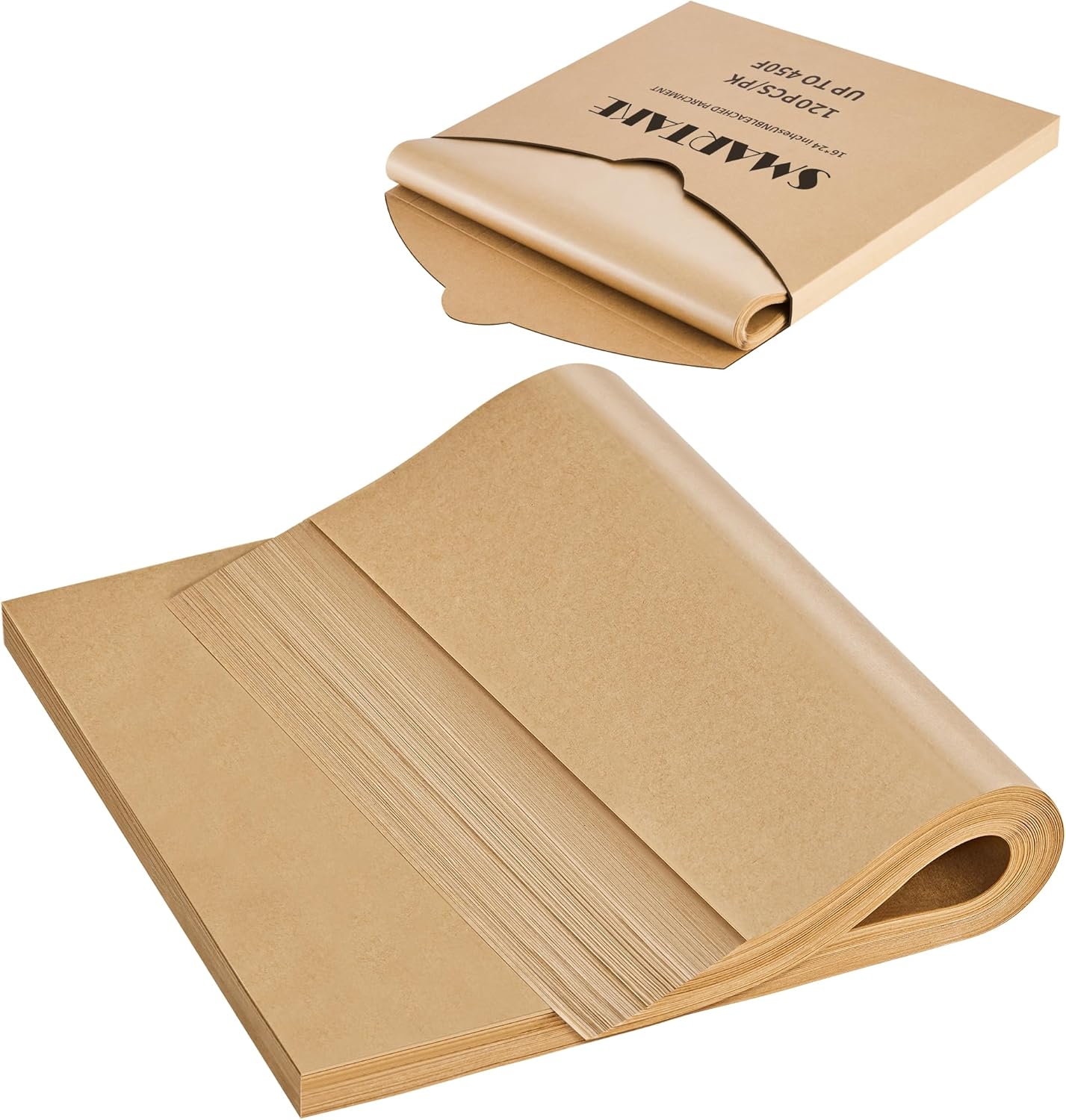SMARTAKE Parchment Paper Sheets - 120 Pcs Non-Stick Baking Paper, 16x24 Inch, Unbleached for Air Fryer & Oven