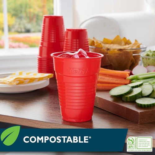 Hefty EcoSave Compostable Party Cups - Red 18 oz | 48 Total Cups (16 Count Pack of 3)