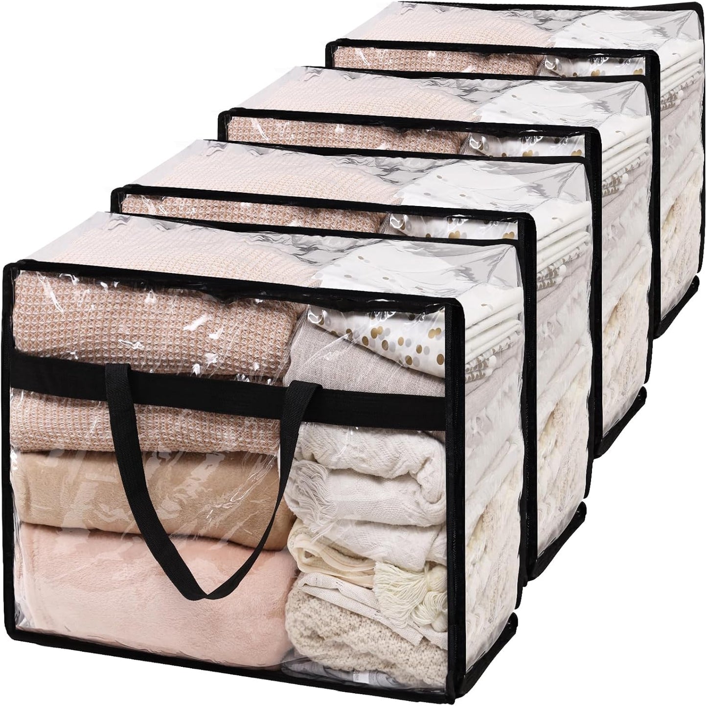 SGHUO Blanket Storage Bags - Extra Large 60L Clear Vinyl Bags for Clothes & Bedding | 4-Pack with Zipper & Reinforced Handle