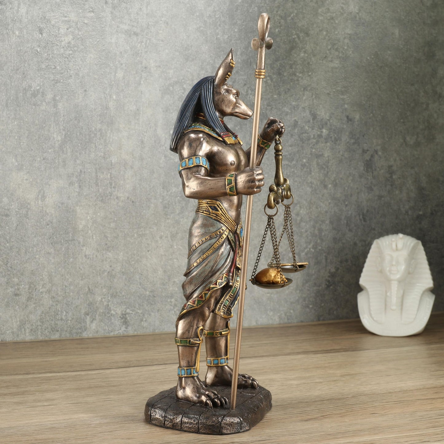 Veronese Design 10 5/8 Inch Anubis Holding Ankh Staff and Scale Resin Sculpture Cold Cast Bronze