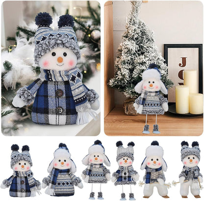 Skiennix Cute Snowman Plush Knit Doll - Handmade Christmas Decoration for Winter Table (White)