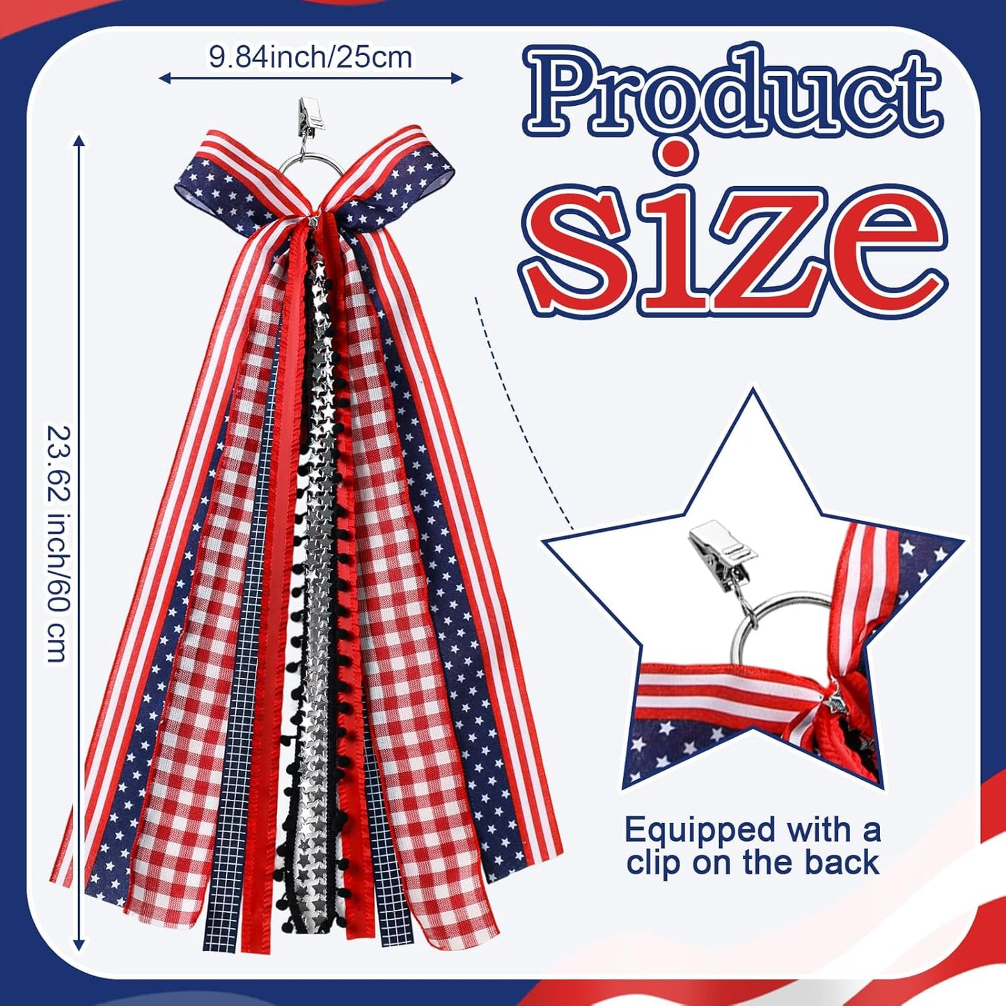 Riceshoot Patriotic 4th of July Wreath - Large Red, White & Blue Bow for Indoor/Outdoor Decor