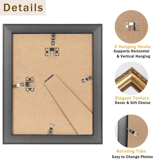 JCJMY Vintage Picture Frame Set of 4 - Elegant 8x10 Frames with 5x7 Mats | Shatter-Resistant Plexiglass, Gold