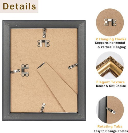 JCJMY Vintage Picture Frame Set of 4 - Elegant 8x10 Frames with 5x7 Mats | Shatter-Resistant Plexiglass, Gold
