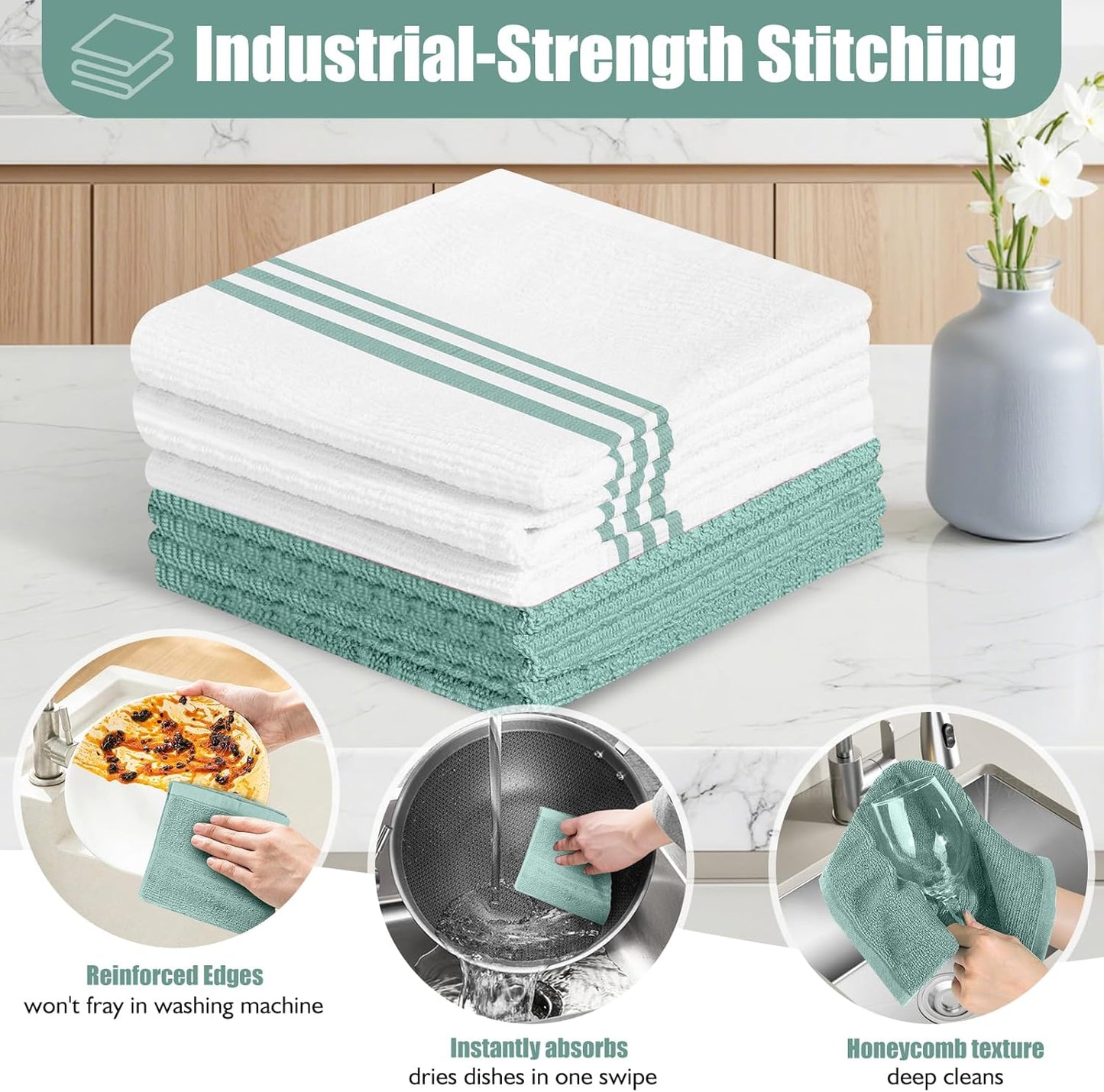 Skiennix Oven Mitts and Pot Holder Set - 500°F Heat Resistant Silicone Grip | 6 Pack Mint Green Cotton Kitchen Essentials