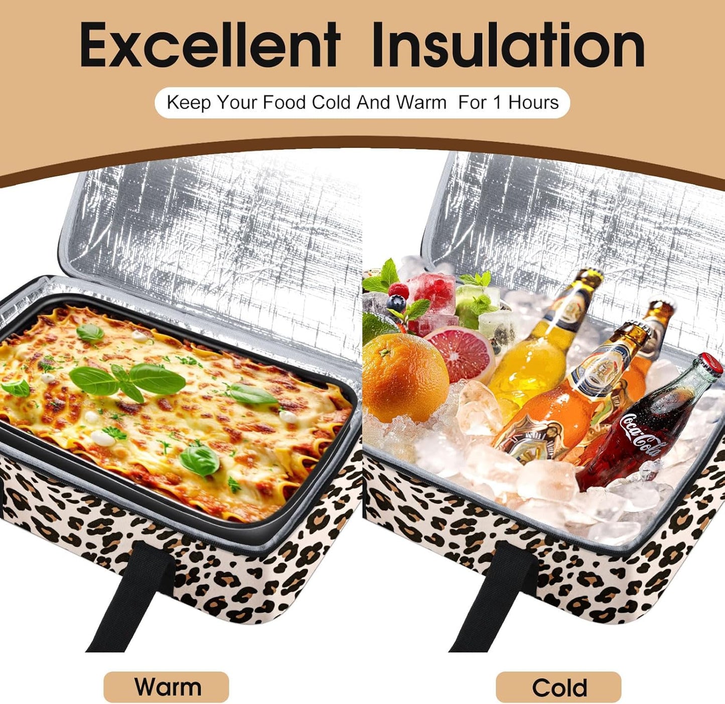 Skiennix Insulated Casserole Carrier - Portable Hot & Cold Food Tote Bag for Potluck | Fits 9" x 13" Dish - Leopard Print