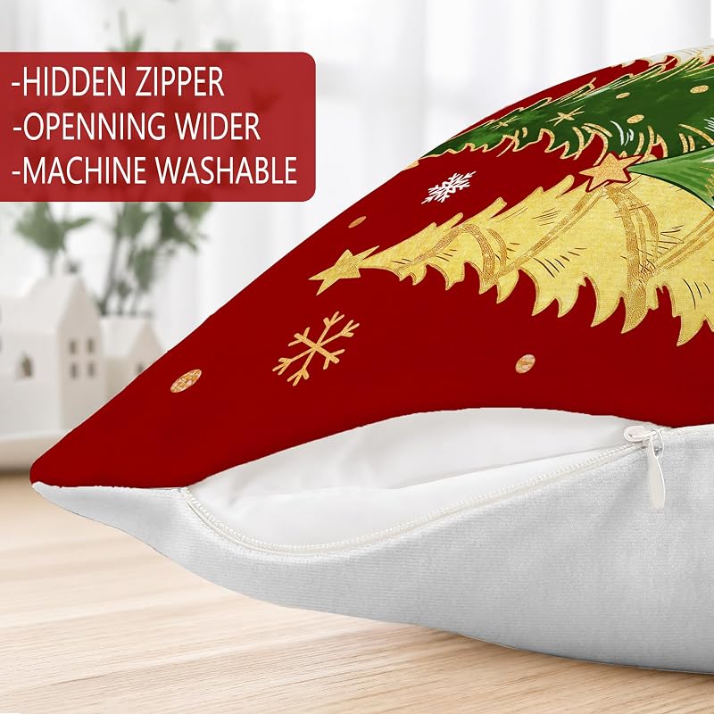 Pinata Xmas 18x18 Pillow Covers Set of 2 - Christmas Tree, Red Bird & Star Decor (Variation of THIS listing: Xmas 1818-2-tree Red+18" x 18")