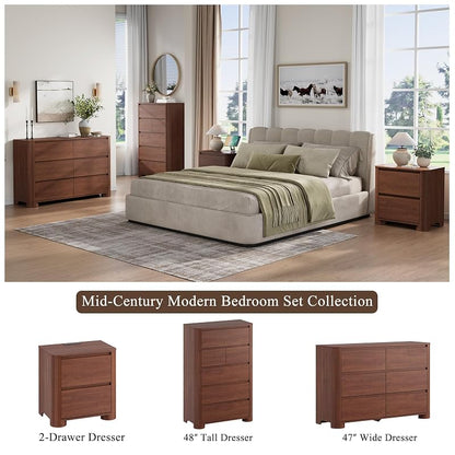 Walnut Nightstand with Charging Station, 2 Drawers, 23.6" W x 23.6" H