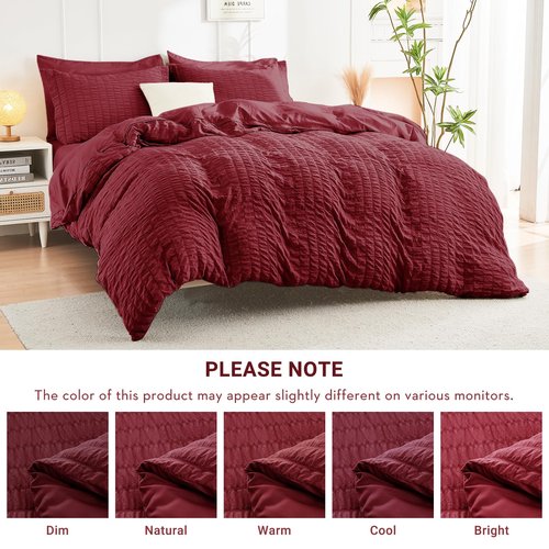 HYMOKEGE Burgundy Twin XL Comforter Set Seersucker 5 Pieces, All Season Luxury Bed in a Bag for Bedroom, Bedding Set with Comforter, Sheets, Pillowcase & Sham