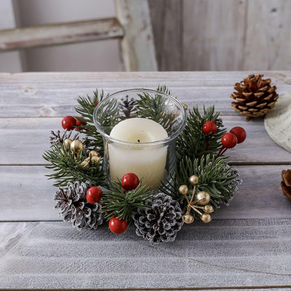 Regine Switzerland Christmas Candle Rings - Elegant Gold & Red Floral Design | 2-Piece Set for Holiday Decor