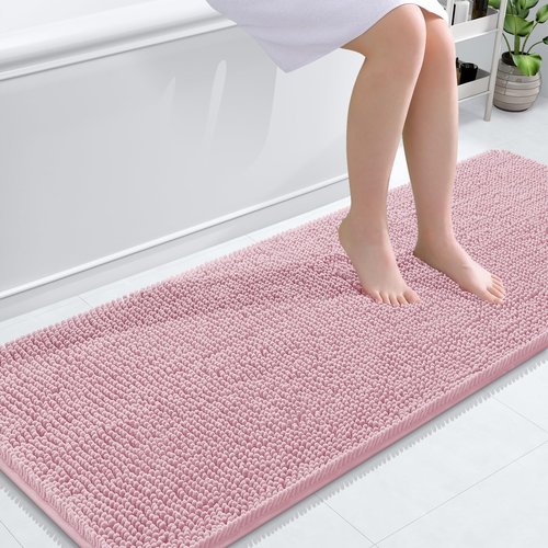 OLANLY Bathroom Rugs 59x24, Extra Soft Absorbent Chenille Bath Rugs, Rubber Backing Quick Dry, Machine Washable Bath Mats for Bathroom Floor, Tub and Shower, Home Decor Accessories, Dusty Rose