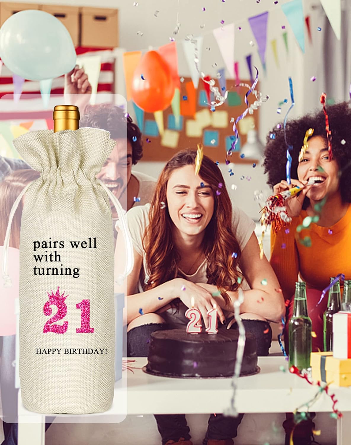 Socive 21st Birthday Wine Bag, Presents for 21st Birthday girl, 21 Years Old Gift Idea Wine Bag for Her Girl Friend, Sister Party Decorations