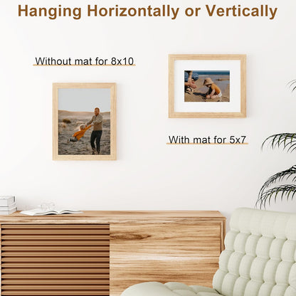 Vittanly 8x10 Picture Frame - Solid Wood with Plexiglass & 5x7 Mat | Versatile Wall Hanging or Tabletop Decor