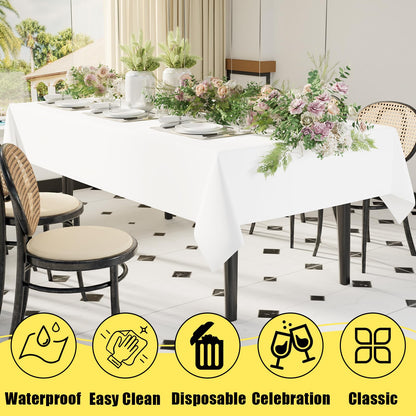 smiry Disposable Table Cloth 24 Pack, 54 x 108 Inch Table Cloths for Parties, Decorative Tablecloths for Rectangle Tables, Waterproof Plastic Table Cover, Leakproof & Sturdy, White