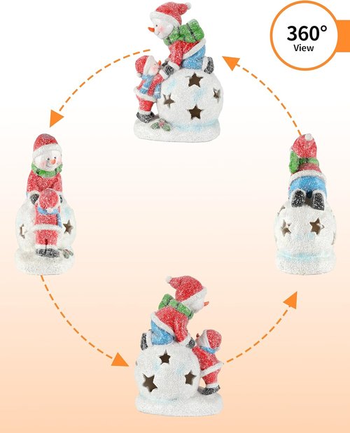 iStatue Snowman and Child Christmas Ornament - LED Light Resin Figurine | Unique Holiday Home Decor