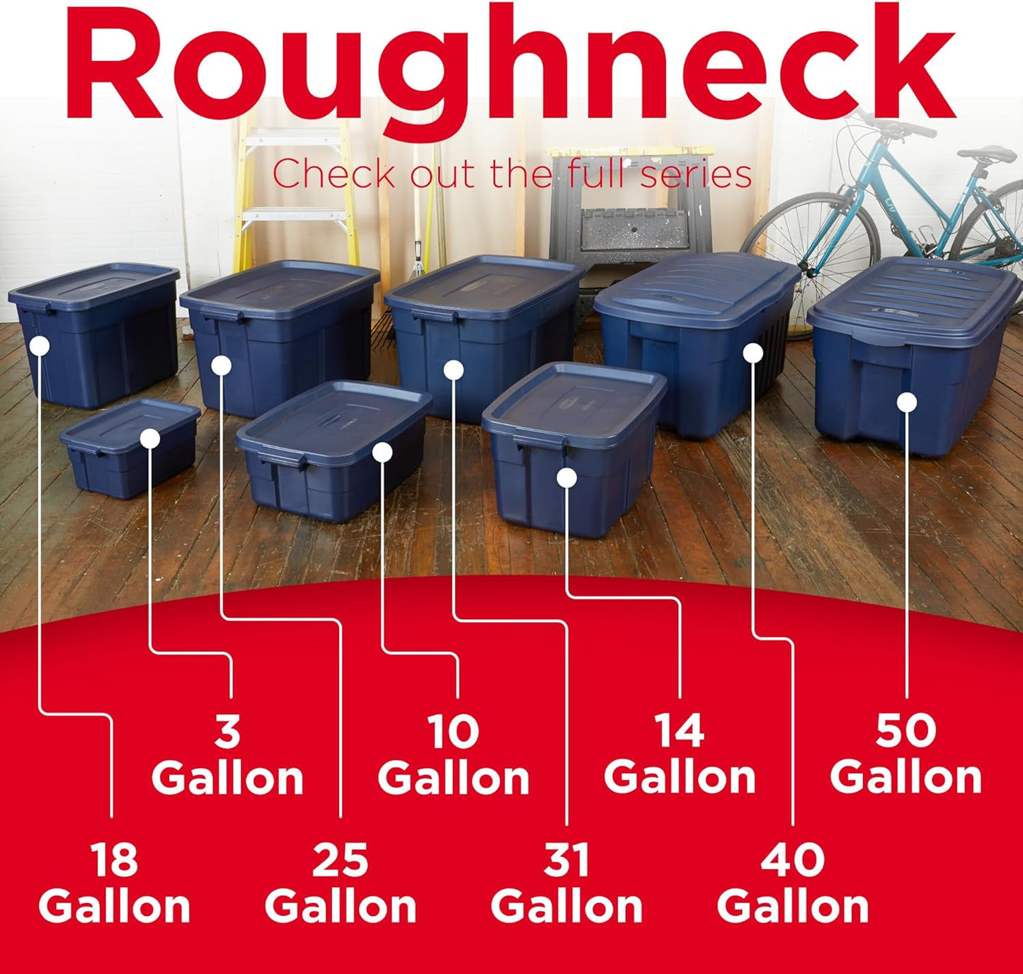 Rubbermaid Roughneck Tote - Durable Dark Indigo Metallic Storage Tote with Lid & Handles | Pack of 10