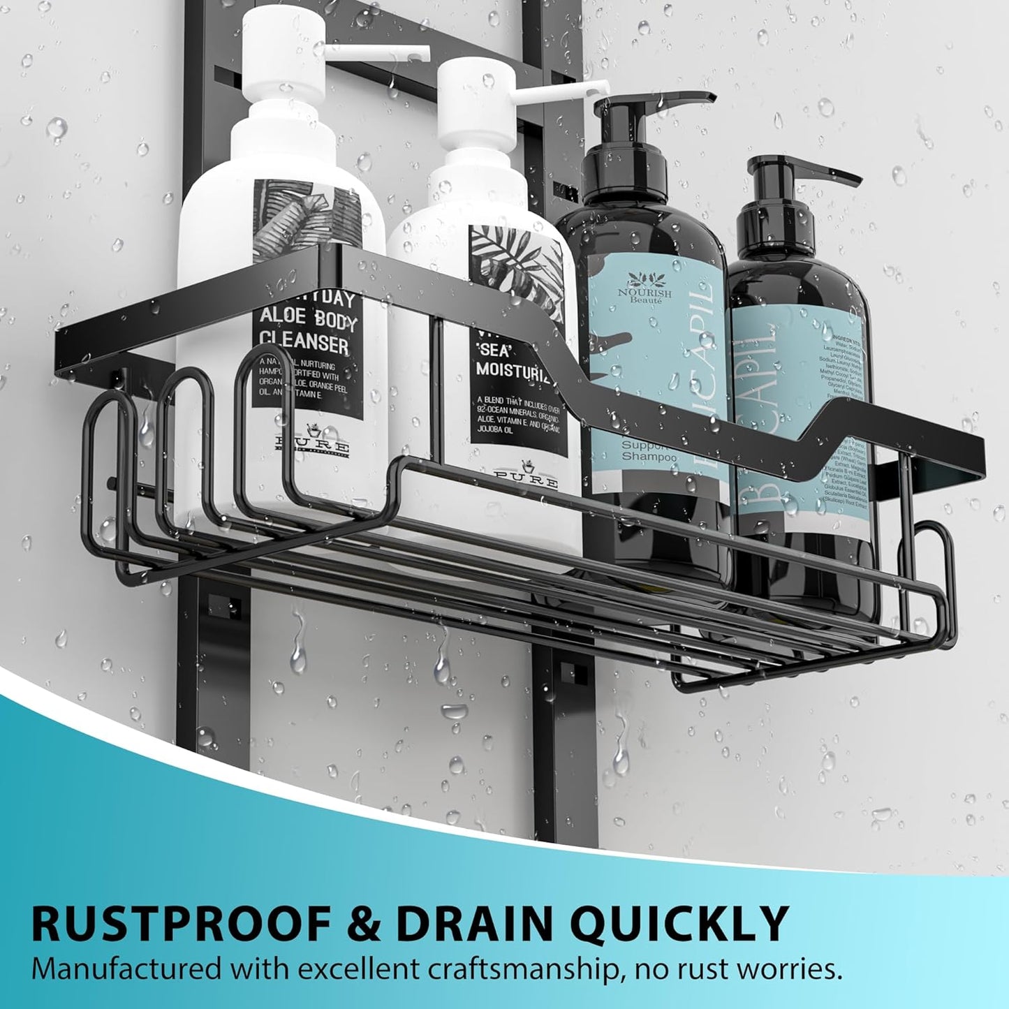 Moforoco Over The Door Shower Caddy - 3-Tier Hanging Organizer for Bathroom & Kitchen Storage - Black