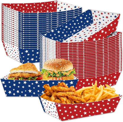 Red, White & Blue Star Food Trays by [Brand Name] - 30 Pack Disposable Paper Serving Boats for Snacks & Parties