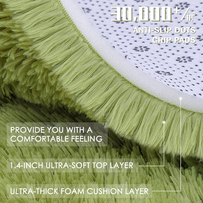OLANLY Round Grass Green Rug - Soft, Fluffy Shaggy Carpet for Bedroom | 2 ft Machine Washable Area Rug