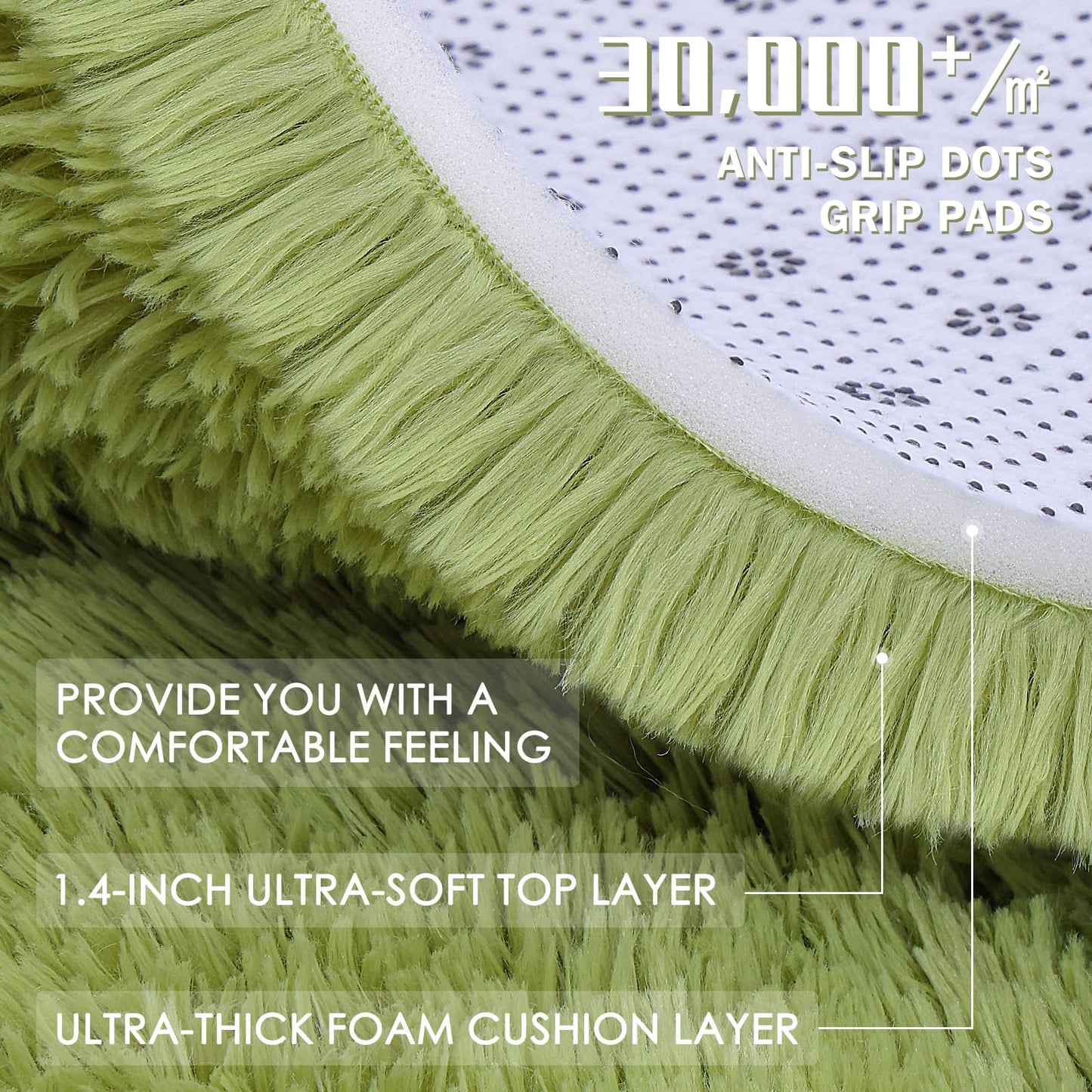 OLANLY Grass Green Round Rugs for Bedroom - Machine Washable, 8 ft Circle Area Rugs for Living Room, Soft and Fluffy Shaggy Carpet for Teen Girls and Boys, Nursery Rooms, Dorms, Home Decor Aesthetic