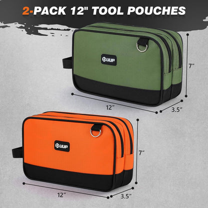 Zipper Tool Pouch 2-Pack by [Brand Name] | 12" Small Tool Bag with 2 Compartments for Easy Organization - Orange/Green