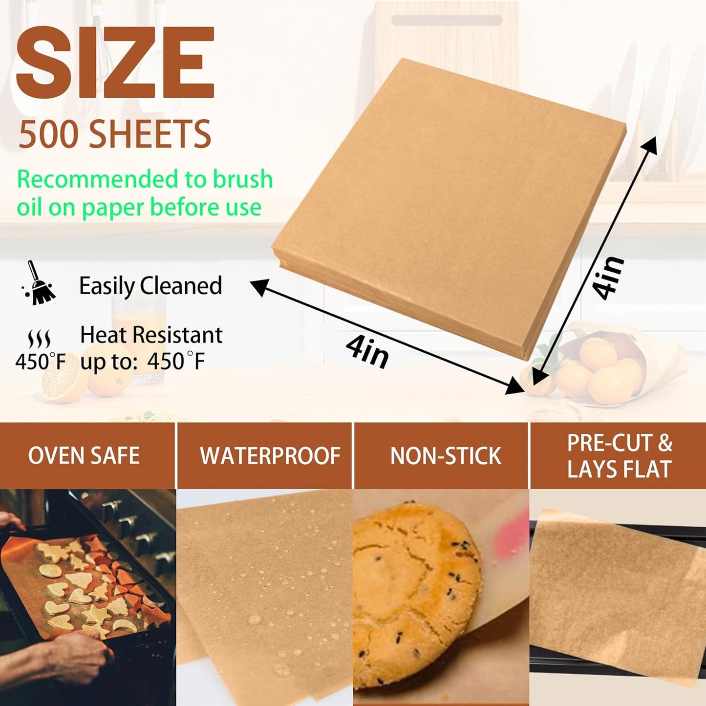 Regine Switzerland Parchment Paper Sheets - 500 Pcs Non-Stick & Greaseproof 4x4 Inch Baking Paper