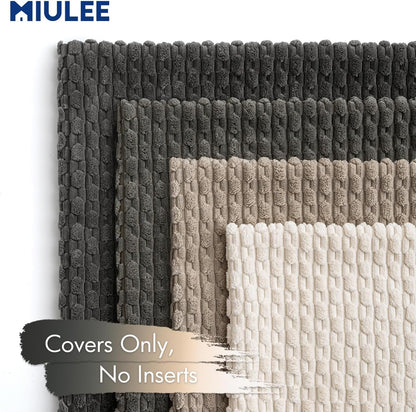 MIULEE Decorative Throw Pillow Covers - Soft Corduroy Striped Cushion Covers | Set of 4, 18x18 Inch, Neutral Grey