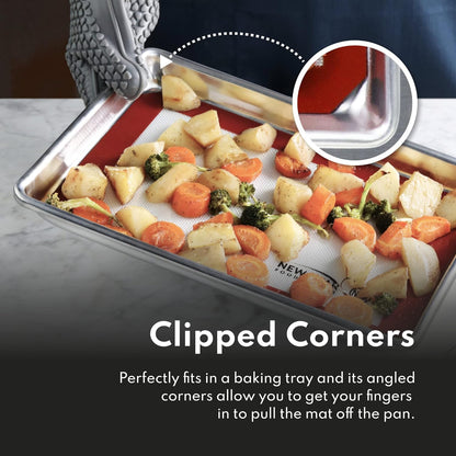 New Star Foodservice 18-Gauge Aluminum Sheet Pan Set - Includes Silicone Baking Mat, 15 x 21 Inch